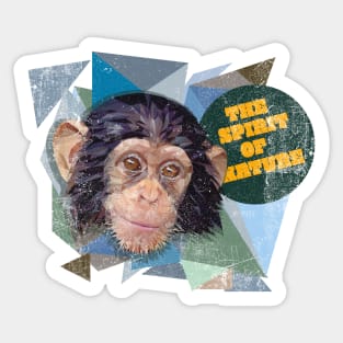 Low polygon art of young chimpanzee with grunge texture. Sticker